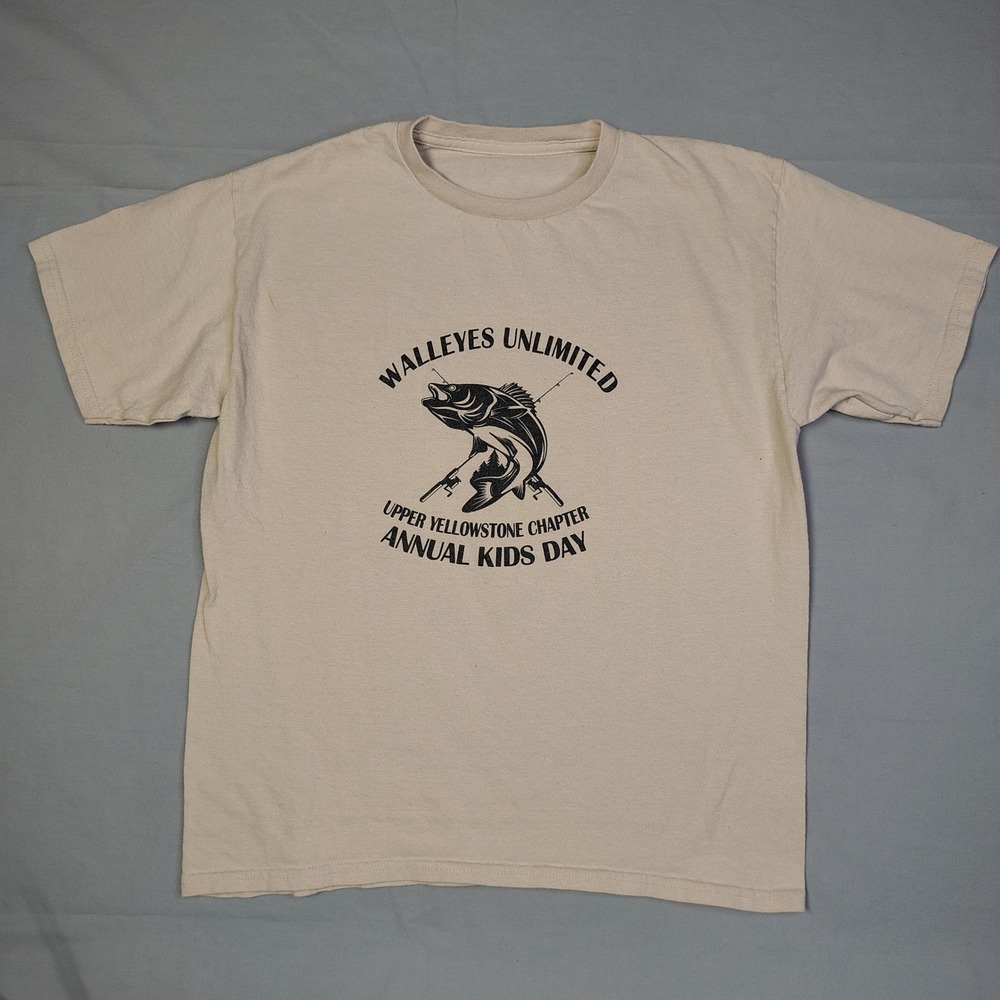 Walleyes Unlimited Upper Yellowstone Chapter Kids Day Fishing T-Shirt Tan L